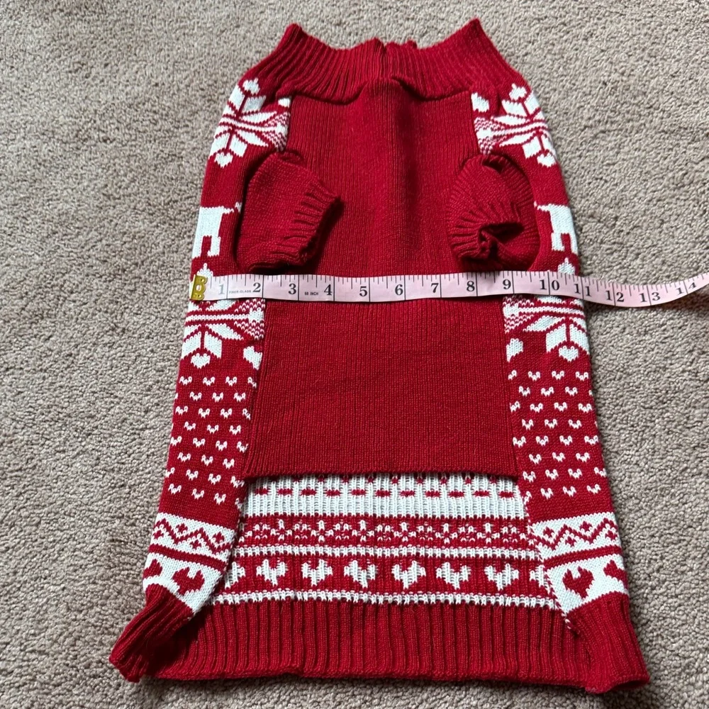 Red and White Dog Sweater with Reindeer Pattern